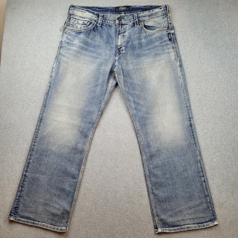 Silver Jeans Co Gordie Jeans Mens 40x32 Blue Loose Fit Straight Leg Denim
